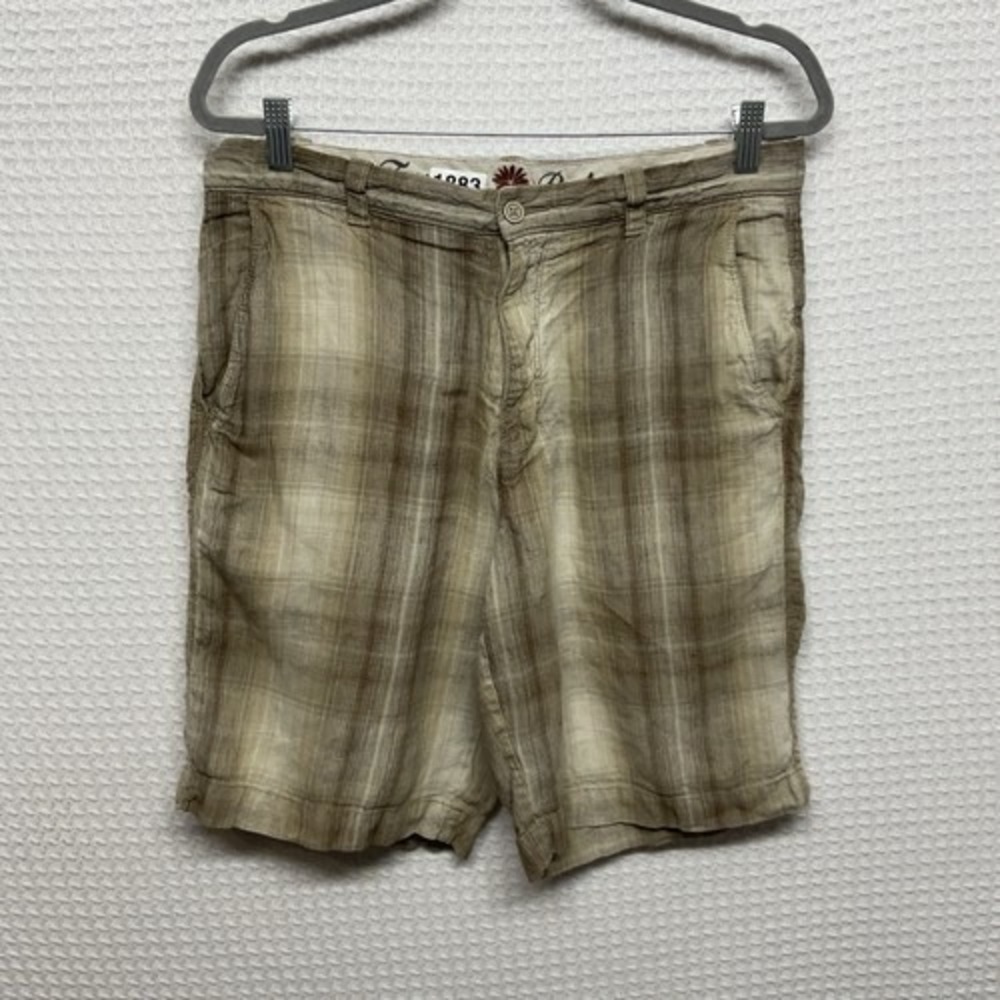 Tommy Bahama Tan Plaid Paradise Casual Chino Shorts Men 32 China Linen/Silk